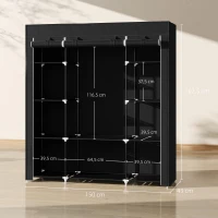HOMCOM Armario de almacenamiento en tela plegable con barra de suspensión y estantes, 150x43x162,5 cm, Negro(m-3)
