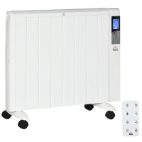 HOMCOM Calefactor Eléctrico con Ruedas, 9 Modos Preinstalados, Posibilidad de Montaje en Pared, 5-35°C, Blanco, 75x7,5x58,5 cm