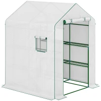 Outsunny Invernadero de jardín con 1 puerta 2 ventanas estantes 3 niveles para Verduras Plantas Flores Cubierta PE 140x143x190 cm(m-1)