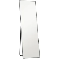 HOMCOM Gran espejo de cuerpo entero rectangular, 50x160 cm, espejo de pie, mural o apoyado contra la pared, Negro(m-1)