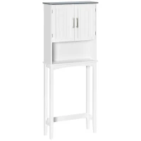 kleankin Mueble sobre el inodoro con armario de doble puerta, repisa ajustable y compartimentos abiertos, Blanco(m-1)