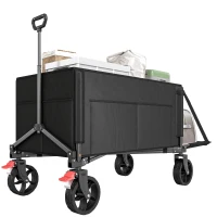 Outsunny Carrito de jardín plegable 150 L, carrito de transporte de playa mango ajustable bolsillos laterales 85x50x90 cm Negro(m-6)