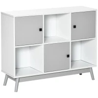 HOMCOM Bufé, mueble de almacenamiento con 3 puertas y 3 compartimentos abiertos, patas de madera de pino, 96x30x75cm, blanco y gris(m-6)