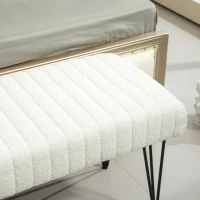 HOMCOM Banco pie de cama banqueta de tela bouclette Blanco con patas horquilla en metal Negro 118,5x46x49,5 cm Crema(m-4)