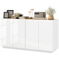 HOMCOM Buffet sala de estar buffet cocina 4 puertas de cierre suave y estantes ajustables 140x40x75 cm Blanco lacado(m-7)