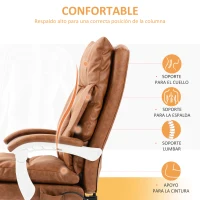 HOMCOM Silla de Escritorio con Soporte Lumbar Inflable Tapizada en PU Reposapiés Respaldo Reclinable Altura Ajustable Marrón(m-5)