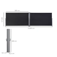 Outsunny Toldo Lateral Doble Panel de Ocultación retráctil 6x1,80 m Poliéster Anti-UV Gris y Negro(m-3)