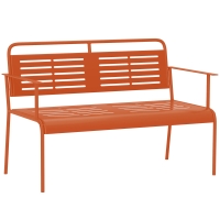 Outsunny Banco de jardín 2 plazas banco exterior jardín en acero con reposabrazos y respaldo, para balcón 121x64x84 cm, rojo