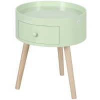 HOMCOM Mesa de centro mesa de noche mesa de noche redonda diseño escandinavo auxiliar de sofá con cajón patas cónicas inclinadas(m-7)