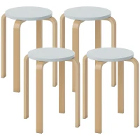 HOMCOM Lot de 4 Tabourets Ronds Empilables en Bois Gris, Ø40x45 cm(m-7)