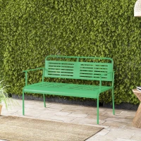 Outsunny Banco de jardín 2 plazas banco exterior jardín de acero con reposabrazos y respaldo, para balcón 121x64x84 cm, verde(m-4)