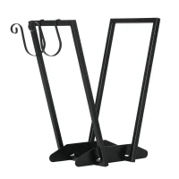 Outsunny Soporte para leña porta leña en acero con 2 ganchos y estante inferior para interior y exterior 45x32x58 cm Negro(m-1)