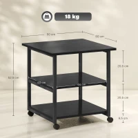 HOMCOM Soporte de impresora carrito de almacenamiento 3 niveles estantes móvil sobre ruedas 50x50x52,5 cm(m-3)