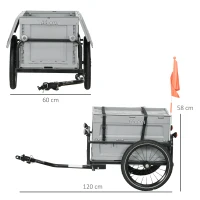 HOMCOM Carretilla de bicicleta con caja de almacenamiento desmontable y plegable de 65L, carga máxima de 40KG(m-3)