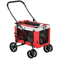 PawHut Carriola plegable para perros y gatos, cuna desmontable, bandoleras, 4 ruedas, 81x58x97,5 cm, Rojo(m-1)