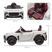 HOMCOM Coche eléctrico para niño de 3 a 5 años 2 motores 12V 25W 3-5 Km/h control remoto 2,4G Bentley Bacalar Blanco(m-3)
