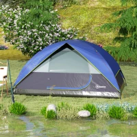 Outsunny Tienda de camping 2-4 personas, tienda domo familiar impermeable, con ventana, 2 bolsillos, bolsa de transporte, azul oscuro(m-4)