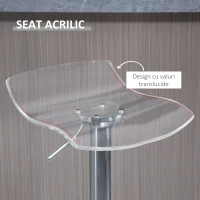 HOMCOM Set 2 Scaune de Bar cu Înălțime Reglabilă, Șezut Rotativ și Suport pentru Picioare, 39x39x67-87 cm, Transparent(m-4)
