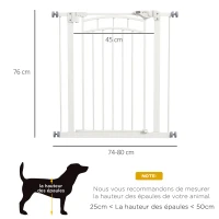 PawHut Barrera de seguridad para perros barrera de escalera extensible doble bloqueo 74-80x76 cm Blanco(m-3)