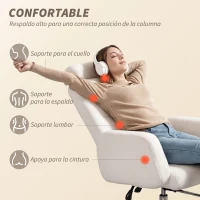 HOMCOM Silla de Escritorio con Reposapiés Tapizada en Borreguito con Respaldo Reclinable Reposacabezas Ajustable Crema(m-4)