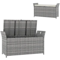 Outsunny Banco baúl de almacenamiento exterior en resina trenzada 250L con cojín extraíble, para jardín, balcón, blanco(m-7)