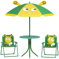 AIYAPLAY Set de Muebles de Jardín para Niños, Sillas, Mesa, Sombrilla, Diseño de Abejas, Verde+Amarillo(m-1)