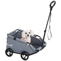 PawHut Cochecito para perro, carrito para perro pequeño plegable con 4 ruedas y manillar ajustable, 53x45x28 cm, Gris(m-6)