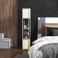 HOMCOM Lámpara con estantería, 2 lámparas, 2 estantes, 4 niveles, MDF gris con diseño de panal, 26x26x156 cm, gris(m-5)
