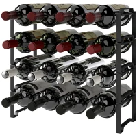 HOMCOM Estante de vino de 4 niveles, estante independiente para 16 botellas de vino, metal, Negro(m-7)
