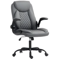HOMCOM Silla de oficina, silla de escritorio ergonómica con reposabrazos abatibles, altura ajustable, función de balanceo, Gris(m-1)