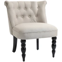 HOMCOM Sillón Relajante Vintage Butaca de Descanso Silla Tapizada Silla de Comedor Cubierta de Lino Estructura de Madera Beige+Negro(m-1)
