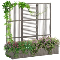 Outsunny Soporte para plantas con enrejado recipiente rectangular en resina trenzada y acero dim, 103x29x103 cm(m-6)