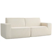 HOMCOM Sofá 3 Plazas de Terciopelo Acanalado 230 cm, Sofá Moderno, sin Necesidad de Montaje, Beige(m-1)