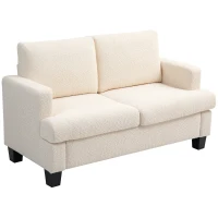 HOMCOM Sofá 2 plazas 120 cm con cojines de respaldo extraíbles, tela chenilla para sala, habitación, oficina, Beige(m-7)
