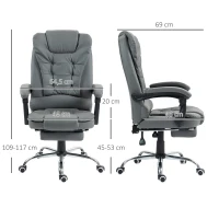 HOMCOM Silla de oficina silla manager gran confort respaldo inclinable ruedas PU 64,5x69x117 cm Gris(m-3)