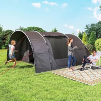 Outsunny Tienda de camping con porche para 4 a 6 personas ligera ventilada impermeable 5,000 mm montaje fácil bolsa de transporte Gris(m-2)