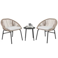 Outsunny Conjunto salon de jardin para 2 personas con cojines de asiento mullidos con cuerda de resina trenzada y acero Caqui(m-1)
