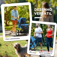 PawHut Carrinho para Cães Dobrável para Cães Médios e Pequenos com Cesta de Armazenamento Capota Ajustável 111x58x107 cm Azul(m-4)