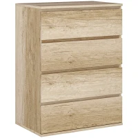 HOMCOM Cómoda 4 cajones mueble de almacenamiento diseño minimalista sin manijas 60x40x80 cm natural(m-1)