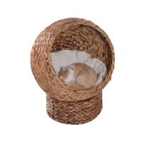 PawHut Cesta para Gatos de Ratán con Almohadilla de Jacinto de Agua Marrón 50x42x60 cm(m-6)