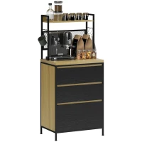 HOMCOM Armario de cocina estilo industrial con 3 cajones, encimera, estante y 4 ganchos, 60x40x132 cm(m-6)