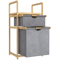 HOMCOM Cesta de Ropa en Bambú Cesto de Ropa Sucia con 2 Bolsas de Tela Deslizantes y Repisa de Listones, Natural(m-6)