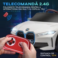 HOMCOM Masinuta Electrica pentru Copii BMW i4 cu Licenta de 12V cu Telecomanda, Masina Alimentata Electric cu Baterii Portabile, Muzica, Claxon, Faruri, Slot MP3, Roti cu Suspensii, pentru Varste intre 3-6 ani - Alb(m-5)