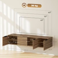HOMCOM Mueble TV suspendido mueble televisión para televisores de hasta 65 pulgadas con 3 armarios con puertas, 150x35x32 cm, marrón(m-3)