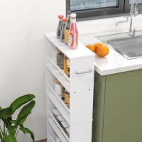 HOMCOM Carrito de almacenamiento de 4 niveles, carretilla con ruedas y asas, carrito estrecho, 45x15x91 cm, Blanco(m-4)