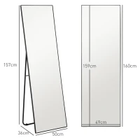 HOMCOM Gran espejo de cuerpo entero rectangular, 50x160 cm, espejo de pie, mural o apoyado contra la pared, Negro(m-3)