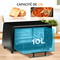 HOMCOM Mini four électrique 10L 1 grille et 1 plateau, température réglable de 100°C à 230°C, Minuteur 60 min, 36,5x26x22 cm(m-4)