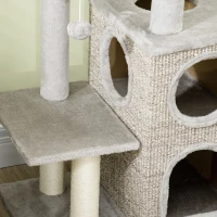 PawHut Árbol Rascador con Cuevas para Gatos, Cama para Gatos y Juguete de Pelota, 60x40x91 cm, Gris claro + Natural(m-5)