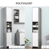 kleankin Mueble Columna Almacenamiento Baño dimensiones 30x30x180 cm 2 armarios con estante 2 nichos Paneles Partículas Efecto Cemento(m-4)