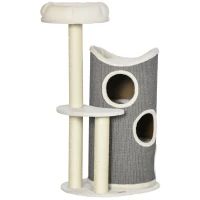 PawHut Árbol Rascador con cama para gatos y tina rascadora para gatos, 60x44,5x109 cm, Gris + Natural + Blanco(m-7)